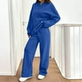thumbnail image 4 of Dwralegc Womens Sweatsuits 2 Piece Set Long Sleeve Fleece Pullover Hoodies Solid Color Drawstring Wide Leg Sweatpant Athletic Fashion Fall Winter Tracksuit with Pockets Blue S, 4 of 7