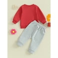 thumbnail image 4 of vera natura Toddler Boys Valentine's Day Outfits Heart Letter Fuzzy Embroidered Sweatshirts and Long Pants 2Pcs Clothes Set, 4 of 9