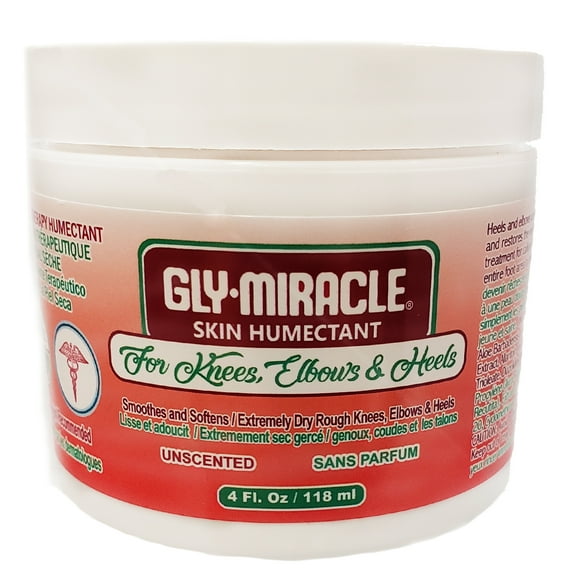 GLY MIRACLE Knees, Elbows, Heels Skin Humectant with Aloe Vera & Other Plant Extracts, 4 oz, Deep, Nourishing Hydration for Eczema, Psoriasis, Dry, Cracked, Irritated Skin; Non- Greasy; UNSCENTED