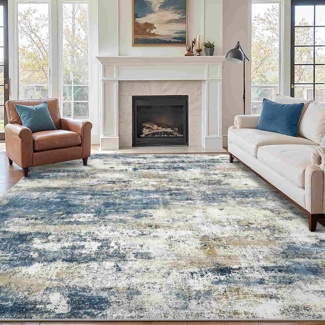 KUETH 8'x10' Area Rugs for Living Room, Machine Washable Rugs, Non Slip Vintage Lightweight Indoor Rug, Ultra Thin Low Pile Chenille Print Rug for Bedroom Dining Room Home Office