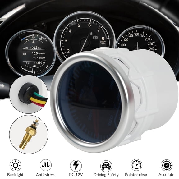 2" 52mm 100-280F Water Temp Gauge Coolant Temperature Meter w/ 1/8" NPT Sensor