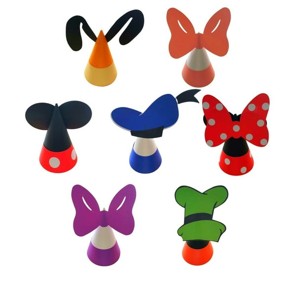 7 pcs Mickey Party Hats Birthday Cone Hat for Adults Kids Paper with Elastic String