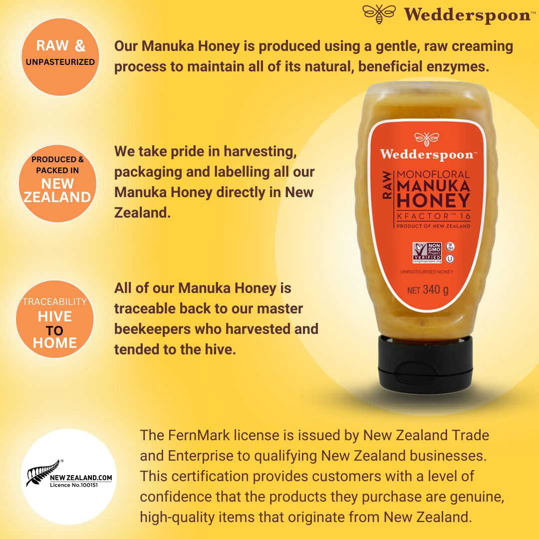 (6 pack) (6 Pack) Wedderspoon Manuka Honey Raw Squeeze Bottle, 12 Oz