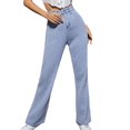 thumbnail image 1 of Gibobby Jeans dama talla extra Los pantalones de las mujeres son cómodos y pierna recta pantalones casuales de cintura alta pantalones vaqueros de pierna ancha de moda(Azul,CH), 1 of 5