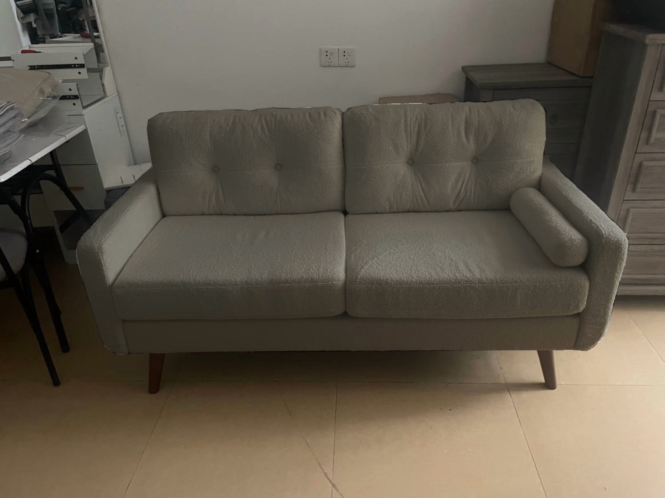 65" Loveseat Sofa, Mid Century Modern Couch Comfy Love Seat Couches for Living Room, 2 Seater Deep Seat Couch Teddy Fleece Boucle Upholstered Couches for Bedroom Office Small Space, Beige