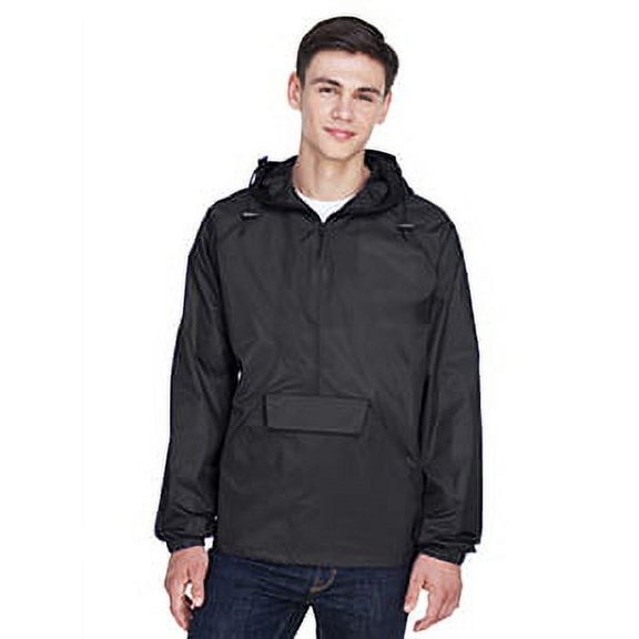 UltraClub 8925 Men's Solid 1/4-Zip Hooded Pullover Pack-Away Coat