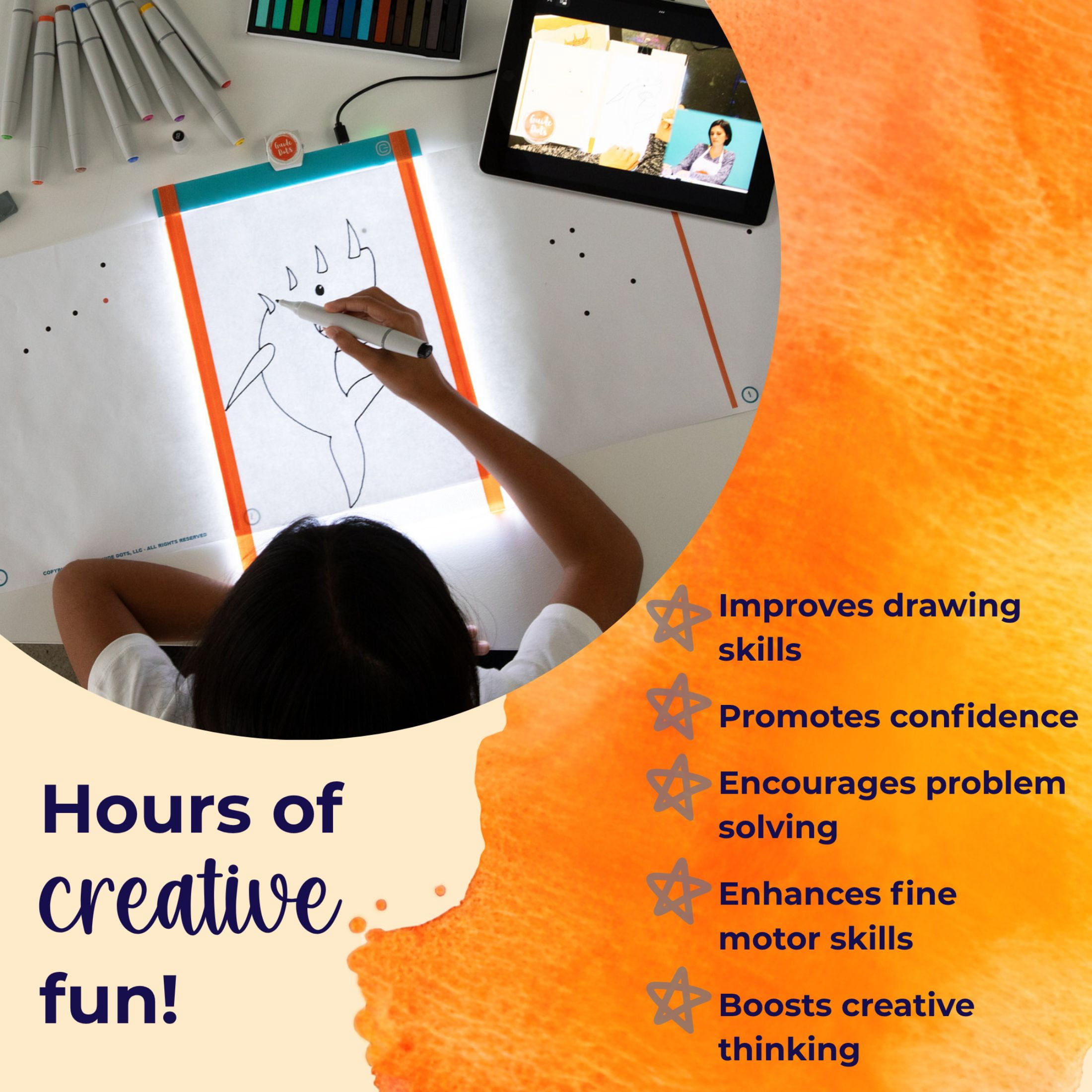 Kids Art Kit Ages 4–7 – Art Class in a Box w/Light Up Bright Board, Full Art Supplies Set & 2 Hours Teacher Guided Video Art Lessons – Creative Learning Activity for Boys & Girls, Homeschool, STEM