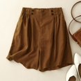 thumbnail image 4 of Rggeeun Women Shorts Solid Color Elastic High Waist Loose Fit Wide Leg Cotton Linen With Side Pockets & Buttons For Party Leisure Bottoms,Coffee,Xl, 4 of 5