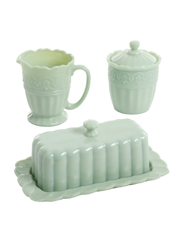 The Pioneer Woman Timeless Beauty Glass 3-Piece Sugar Bowl, Creamer & Butter Dish Set