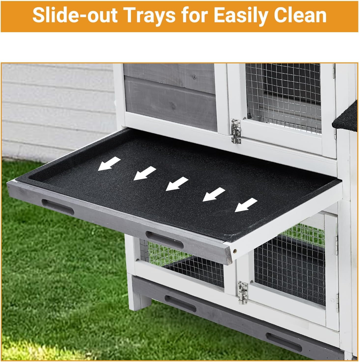 63" Two-Tier Bunny Hutch with Adjustable Design, Waterproof Roof & 3 Leak-Proof Trays – Indoor/Outdoor Wooden Rabbit Hutch and Chicken Coop, Eco-Friendly Painted Fir Wood