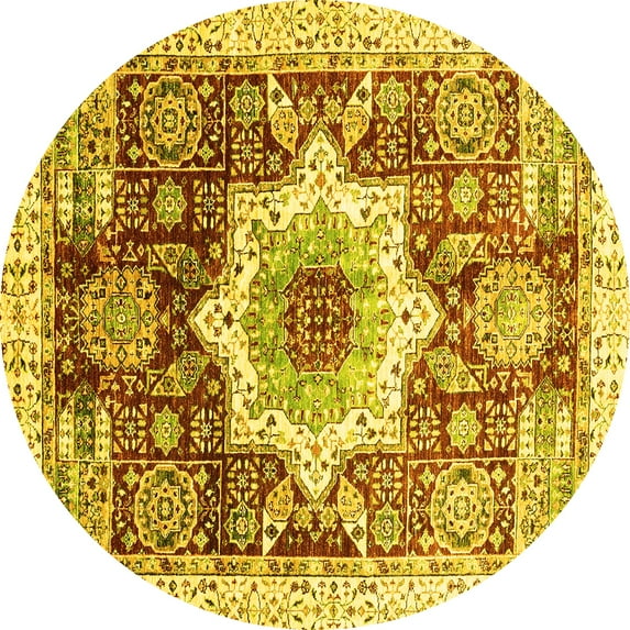 Ahgly Company Indoor Round Abstract Yellow Modern Area Rugs, 7' Round