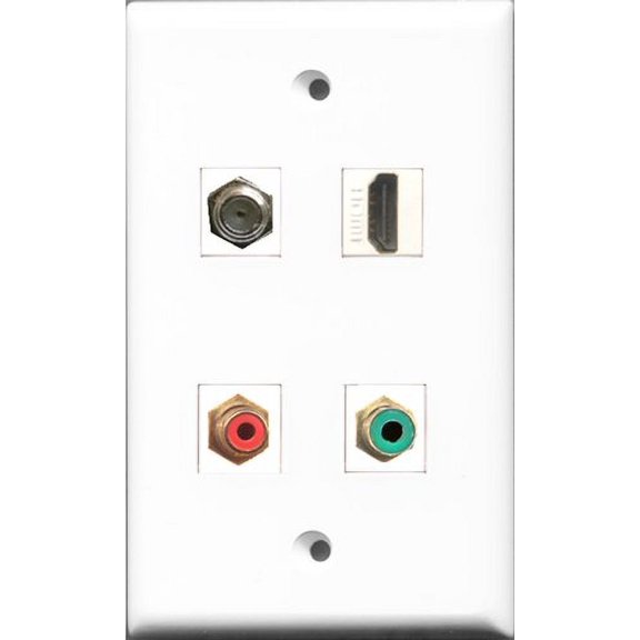 RiteAV 1 Port HDMI and 1 Port RCA Red and 1 Port RCA Green and 1 Port Coax Cable TV- F-Type Wall Plate