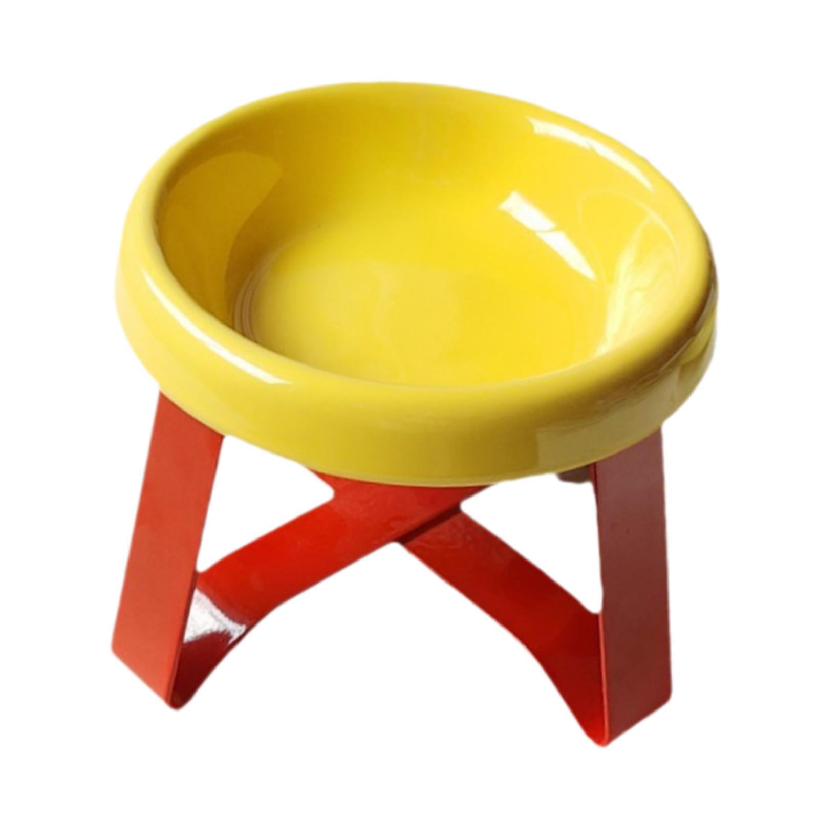 Serenable Cat Bowl Cat Food Dish with Metal Stand, Water Dispenser, Prevents Spills, Ceramic Pet Bowl for Small and Medium Breeds Puppy Yellow