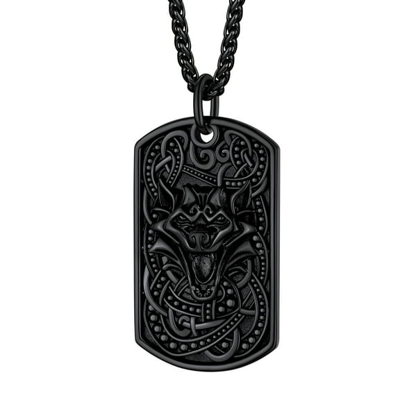 [Clearance]Black Celtic Dog Tag Wolf Pendant Necklace for Men Women Hip Pop Jewelry Vintage Stainless Steel Gift
