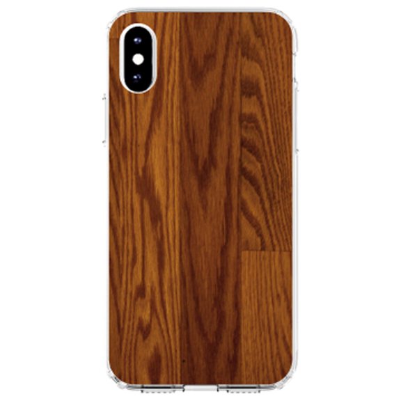 DistinctInk Clear Shockproof Hybrid Case for iPhone X / XS (5.8" Screen) - TPU Bumper, Acrylic Back, Tempered Glass Screen Protector - Dark Wood Floor Print - Printed Wood Grain Image