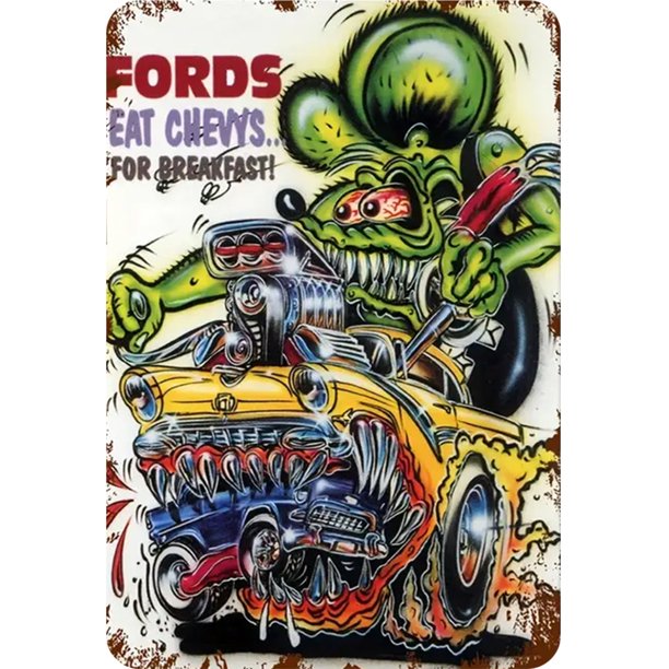 Placa de Metal Wdftyju Vintage de hierro Hot Rod Art Rat Fink Rectangular 20x30cm