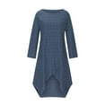 thumbnail image 6 of qolati Women's Long Sleeved Cotton Linen Dress 2023 Casual Loose Crew Neck Plaid Print Long Maxi Dress Plus Size Irregular Hem Ruffle A-Line Dress, 6 of 7