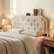Costway Headboard for Queen & Full Size Bed,Tufted Upholstered Head Board with 2 AC Outlets Beige