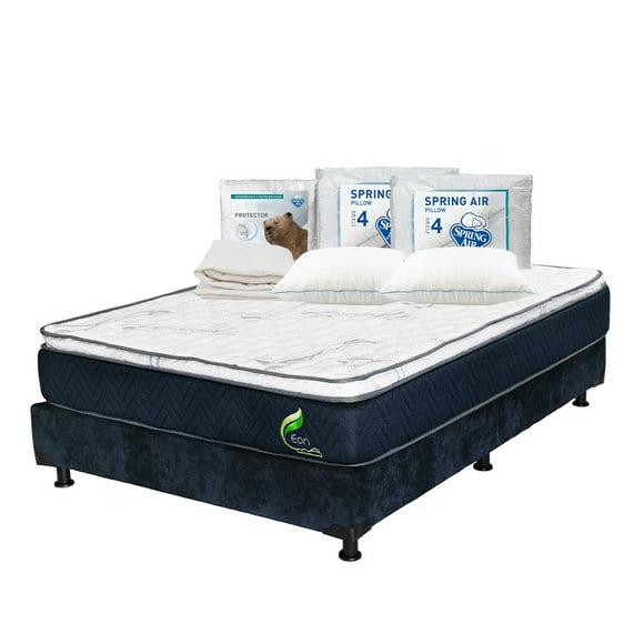 Colchón Queen Size Restonic Eon + Box + 2 Almohadas + Protector de colchón