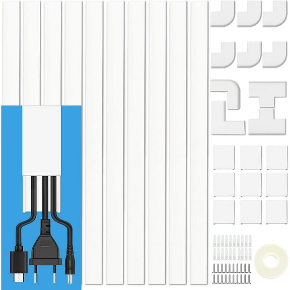 Cord Cover Raceway Kit - 157" Paintable Cable Concealer, Wire Hider for TV Wall Mounting and Wire Management