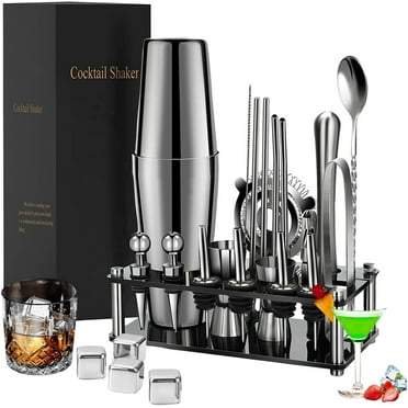 Cocktail Shaker Set, Vemingo 20 Pieces 750ml Professional Stainless Steel Cocktail Shaker with Boston Shaker, Strainer, Measuring Cup, Mixing Spoon, Great Gift Kit