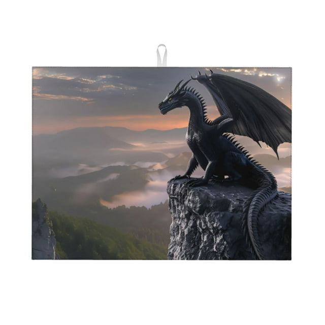 Lukts Black Dragon Cliff Dawn for Microfiber Dish Drying Mat, 18x24 Inch Dish Small Appliance Drainer Mat, Suitable for Kitchen, Bar Counter