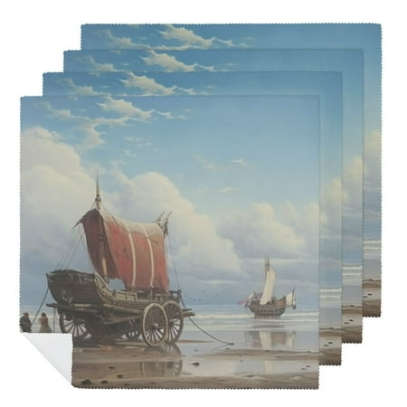 

Facannap Boat Beach Horse Carriage Cloth Napkins Set of 6 Polyester Reusable Machine Washable Fabric for Events - Gift 6 PCS