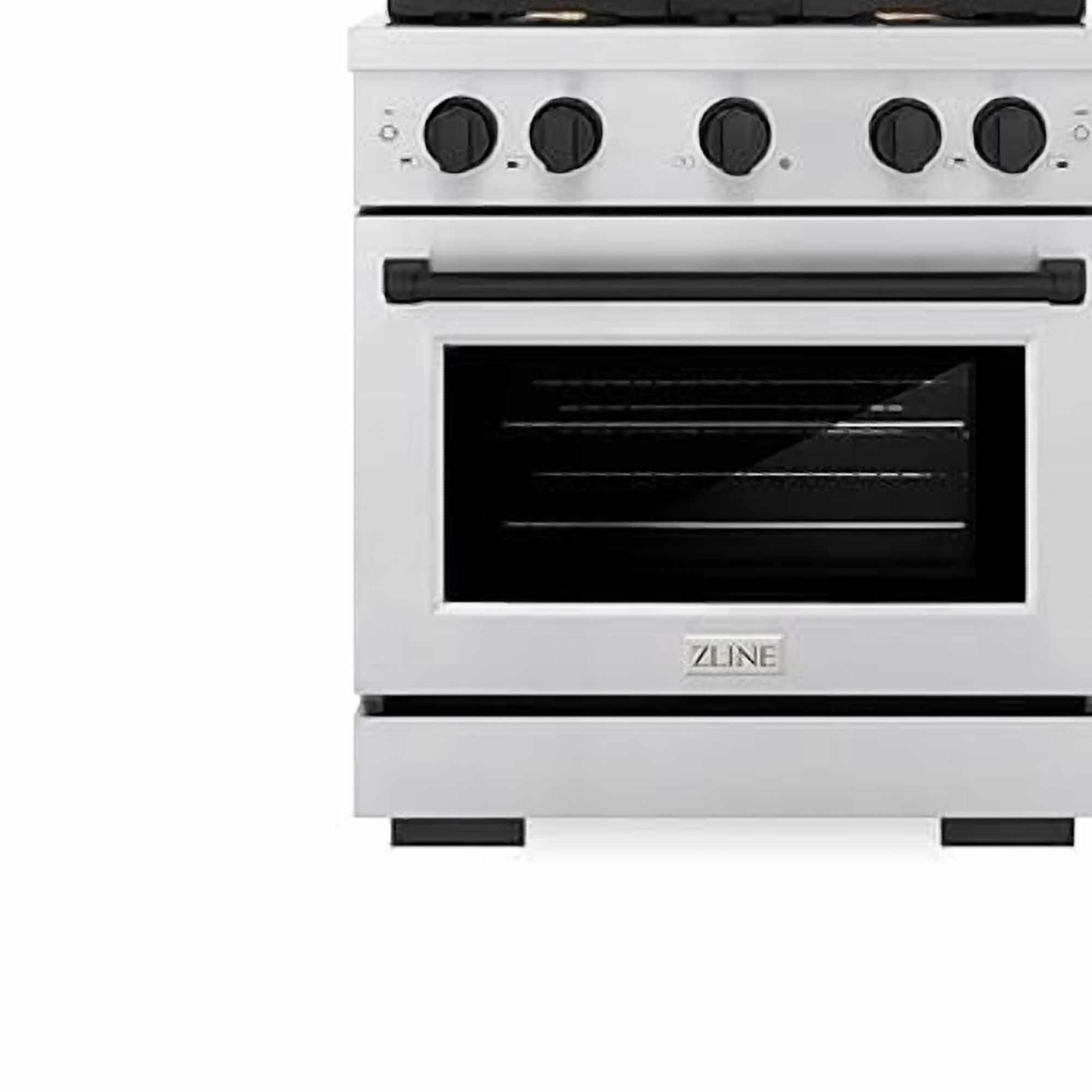 ZLINE Autograph Edition 30 in. 4.2 cu. ft. Paramount Dual Fuel Range with 4 Burner Gas Cooktop and Electric Convection Oven in Stainless Steel with Matte Black Accents (SDRZ-30-MB)