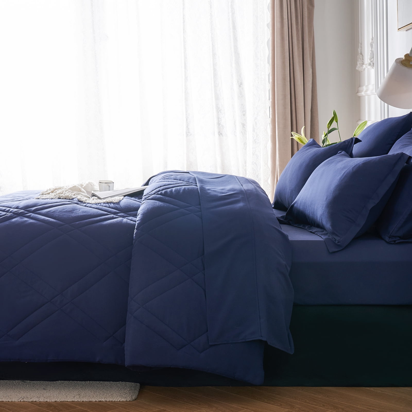 Davulos King Comforter Set,7 Pieces Bedding Comforter Sets King Size Navy Bed in a Bag for All Season