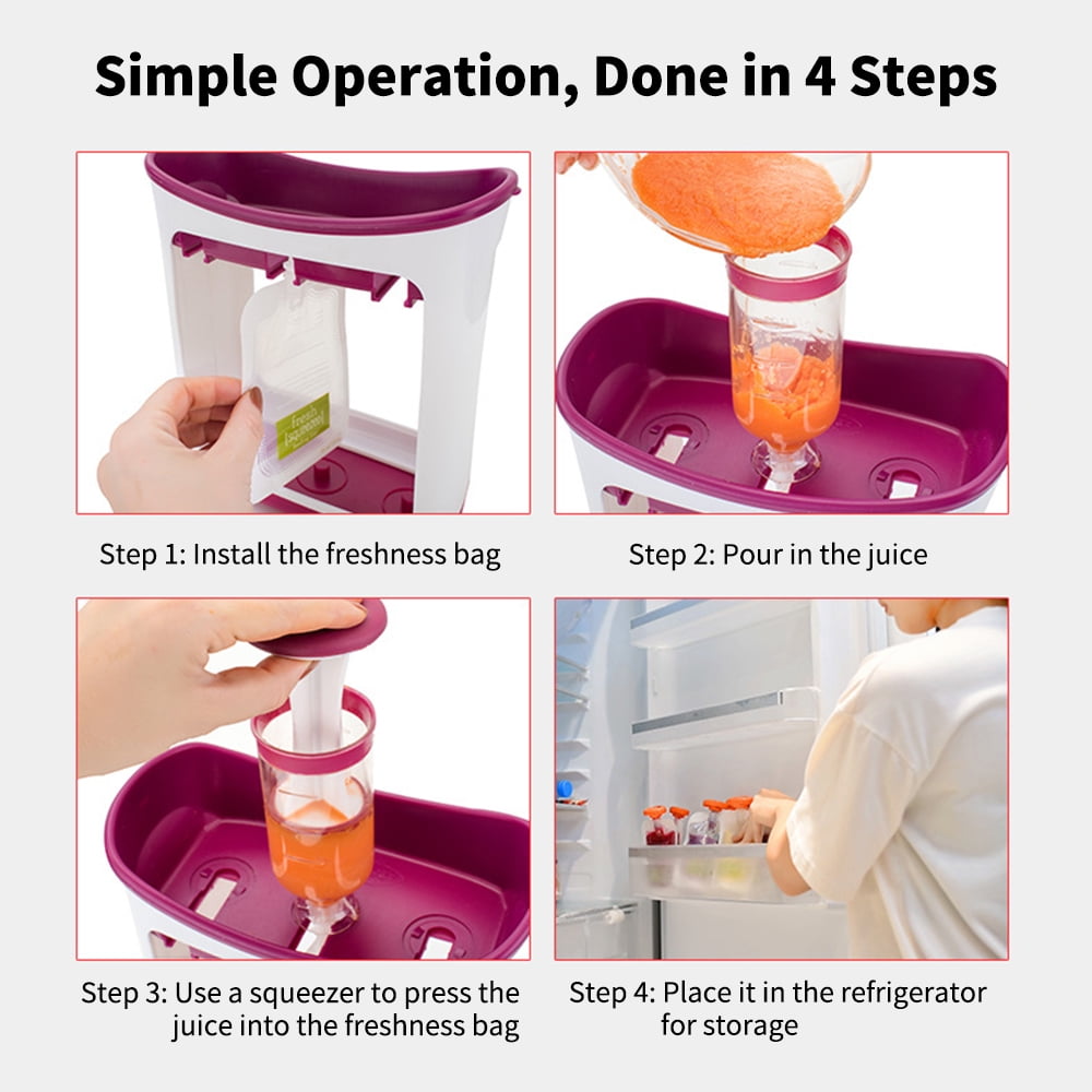 Walmeck Reusable Baby Food Pouches Homemade Baby Food Storage Containers Squeeze Station Puree Pouches Maker for Babies and Toddlers Dishwasher Freezer BPA Free with 10 Disposable Pouches