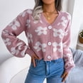 thumbnail image 3 of Tops De Suéter Con Cuello En V, Cárdigan De Manga Larga Con Encanto Cálido De Un Solo Pecho, Suéter Con Estampado Floral Elegante Para Vacaciones Para Viajar ANGGREK Rosa L, 3 of 6
