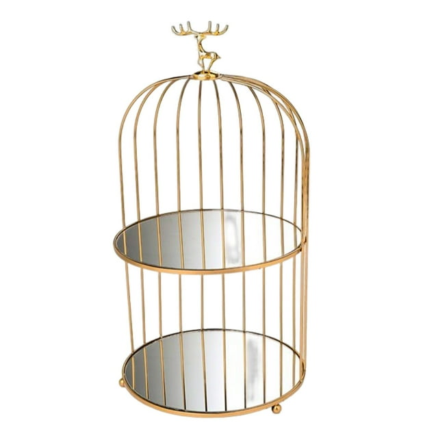 Organizador de cosméticos con forma de jaula para pájaros de estilo nórdico, estuche familiar para exhibir postres Capas dobles