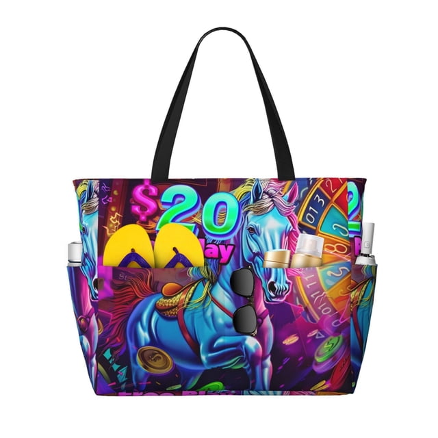 Fotbe Neon Free Play Bolsa de Viaje para Playa - Resistente al Agua, Bolsa Tote de Gran Capacidad y Ligera con 7 Bolsillos para Mujeres y Hombres