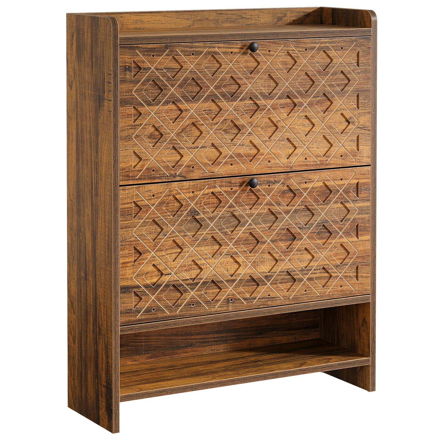 Demi Bonn 42" Wooden Shoe Cabinet, 2-Drawer Entryway Storage, Space-Saving Entryway, Modern Home Decor, Brown