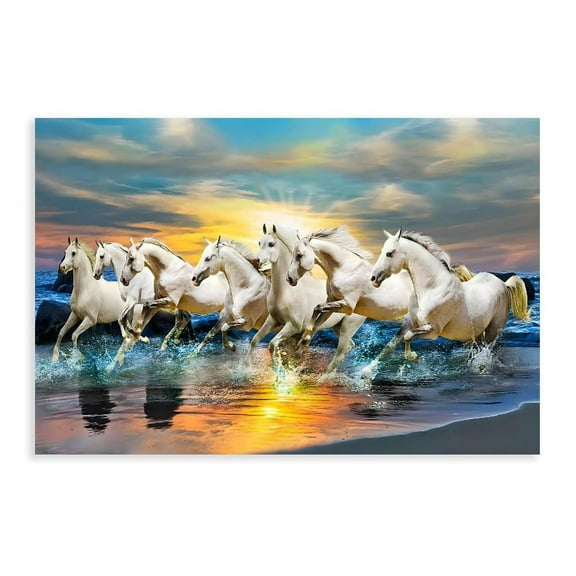 Seven Lucky Running Wild Horses Wall Art Animal Poster 4 Canvas Poster Bedroom Decor Sports Landscape Office Room Decor Gift