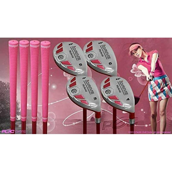 Women's iDrive Golf Clubs All Ladies Pink Hybrid Complete Full Set which Includes: #3, 4, 5, 6 Lady Flex Right Handed New Utility L Flex Club