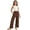 Brown, variant on Teen Girls Wide Leg Pants Uniform Dress Pants Cotton Linen Casual Pants For Kids With Stretchy Waistband Pants With Pockets Mint Green 14-15 Years