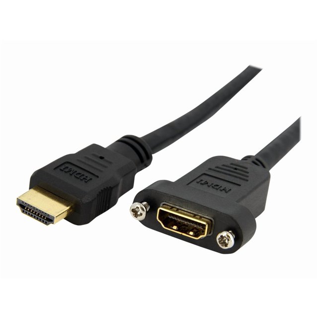 StarTech.com 3ft HDMI Female to Male Adapter, 4K High Speed Panel Mount HDMI Cable, 4K 30Hz UHD HDMI, 10.2 Gbps Bandwdith, 4K HDMI 1.4 Video, HDCP 1.4, HDMI Female to HDMI Male Cable - HDMI Panel Mount Connector - HDMI cable - HDMI female to HDMI male - 3 ft - black - molded - for P/N: CDP2HDMM2MB, DP2HDMM2MB, HDDVIMM3, HDMM1MP, HDMM2MP, HDMM3MP, HDPMM50, MDP2HDMM2MB