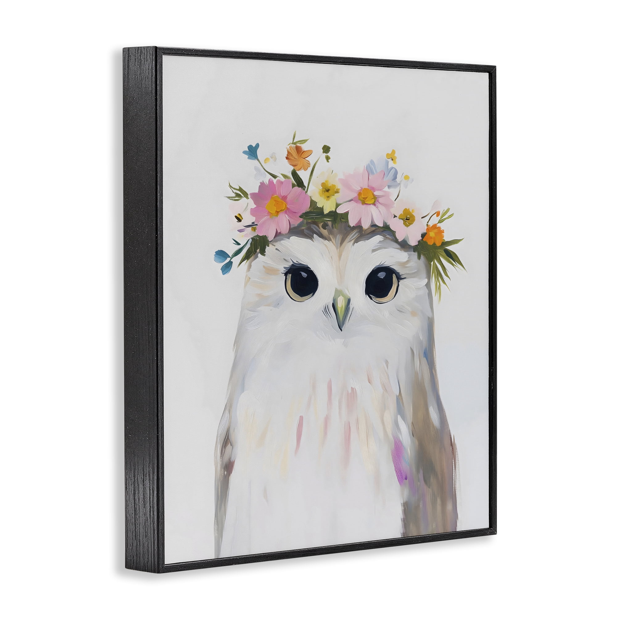 Stupell Industries Flower Crown Owl Black Framed Giclee Art, design by The Prints Vibe