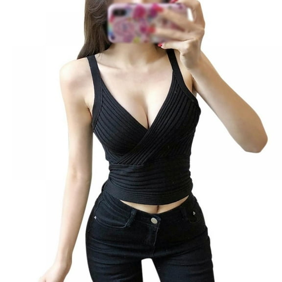 Women's Deep V-Neck Slim Crop Top Knitted Camisole Vest
