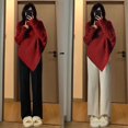 thumbnail image 1 of Suéter de cuello alto irregular estilo coreano suave para mujer, suéter holgado de primavera, estilo perezoso, suave y encerado para mujer, 1 of 5