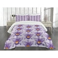 thumbnail image 3 of Ambesonne Violet Quilted Bedspread Set 3 Pcs, Tropical Orchid Flowers, King Size, Pale Mauve Violet Orange, 3 of 5