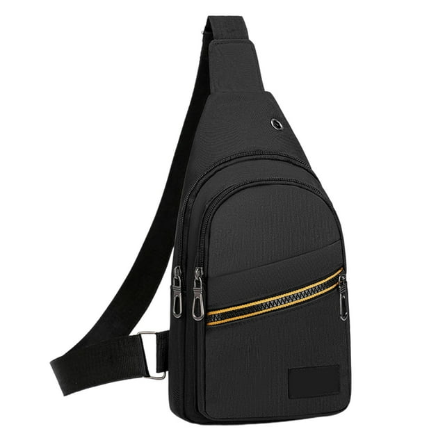 Sac de Poitrine Bandoulière en Toile Noire pour Hommes, 11,81 X 6,69 Pouces, Sac à Dos de Randonnée en Plein Air, Sac Messager Polyvalent, Grande Capacité, Sangle Réglable, Durable pour Voyage