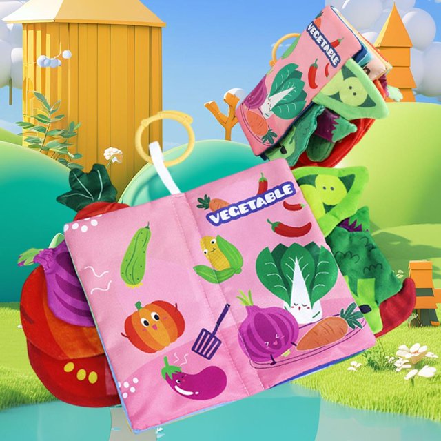 Feltree Interactive Chewable Tail Cloth Book for Babies - Tearproof Early Learning Fabric Book with Sound and Sensory Development Toy