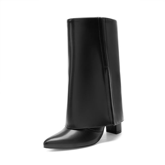 DREAM PAIRS Women's Ankle High Boots Pointed Toe Low Block Heel Oversized Shaft Ankle Zip Fashion Boots for Party Work Casual