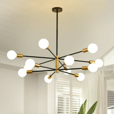 

Magic Home 8-Light Modern Sputnik Chandeliers Mid Century Adjustable Black & Gold Light Fixtures 12 Light