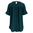 thumbnail image 7 of Yubnlvae Oversized Collared Blouse - Short Sleeve Ruffle Detail Casual Shirt (Breathable Cotton | Relaxed Fit | Button-Front | Everyday Wear) (Dark blue | L), 7 of 7