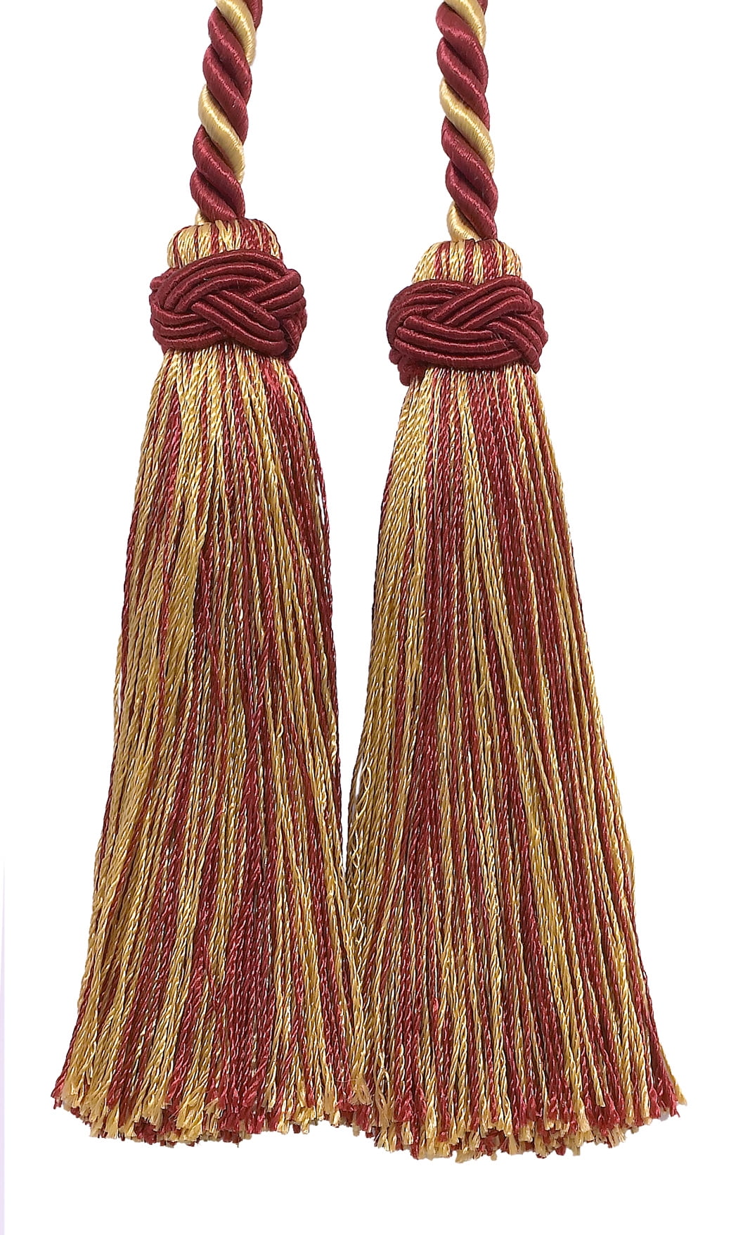 Double Tassel / Burgundy Red, Gold / Tassel Tie with 4 inch Tassels, 26