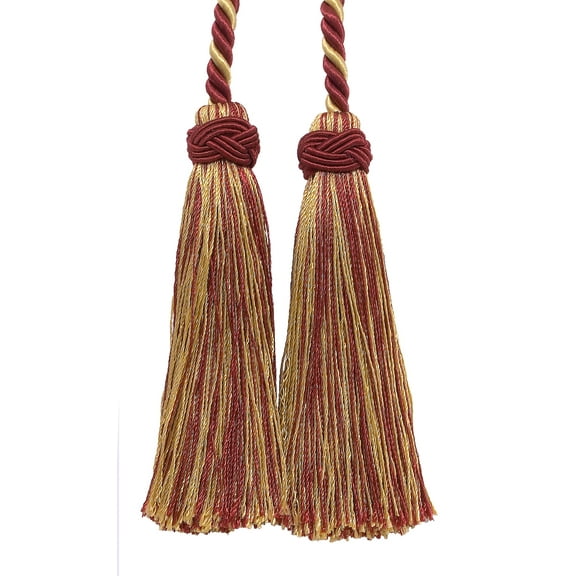 Imperial Collection Double Tassel Curtain and Drapery Tieback / Holdback, 4" Tassel (10cm), 26" Spread (66cm) # ICT, Burgundy Gold Red #1253 (Carmine Red, Yellow Gold, Dark Red) Sold Individually