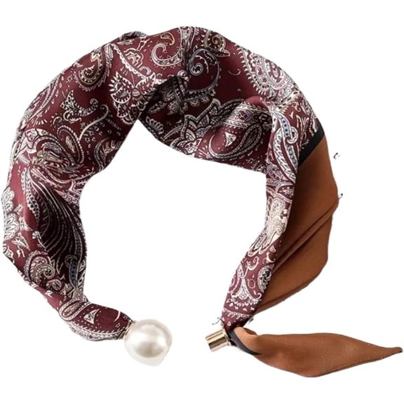 Pop On Pearl Necklace Scarf, Magnetic Buckle Triangle Scarf with Pearl Clasp, Lightweight Paisley Print Neck Scarf for Women